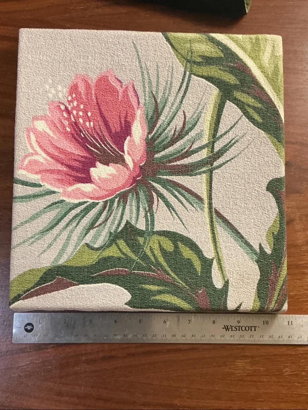 Hand Stretched Vintage Mid Century Barkcloth Wall Art with Hanging Hardware